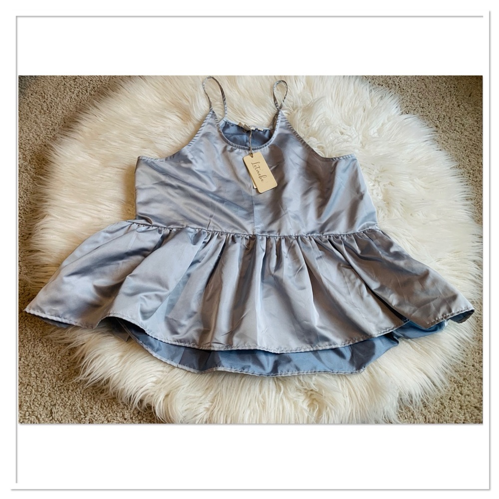 NWT Anthropologie Let Me Be Shine Halter Babydoll Tank Top Blue Extra Large